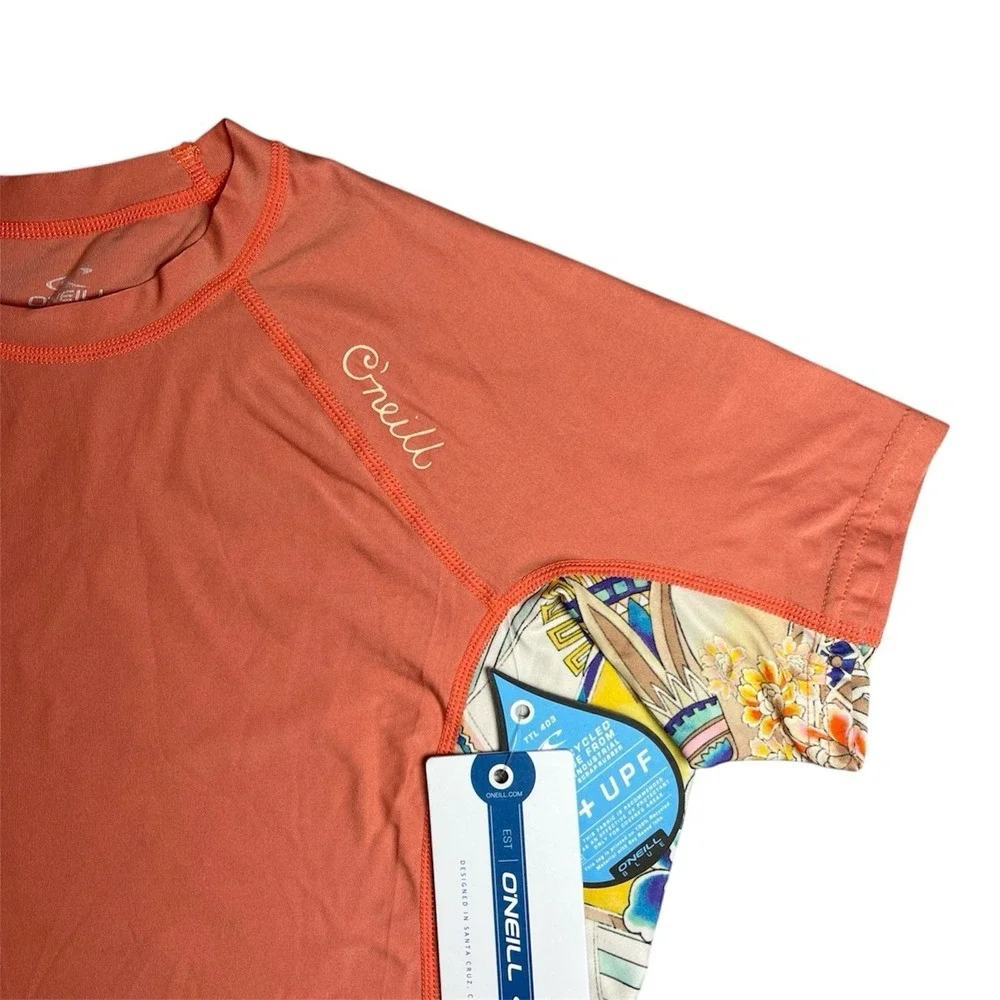 O'NEILL Womens Arta Geo Rash Guard‎ S/S Swim Shirt Multicolor Large L NWT New